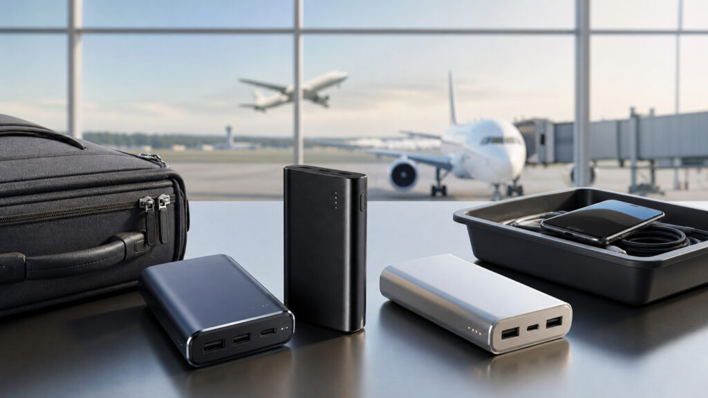 Understanding portable chargers on planes. Photo.