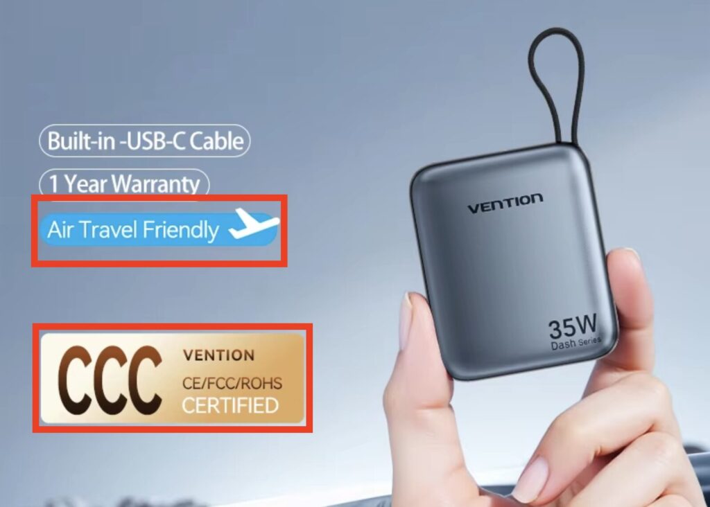 How to choose a power bank for carry-on luggage. Some manufacturers show directly on their page that their device can be taken on flights. Photo.