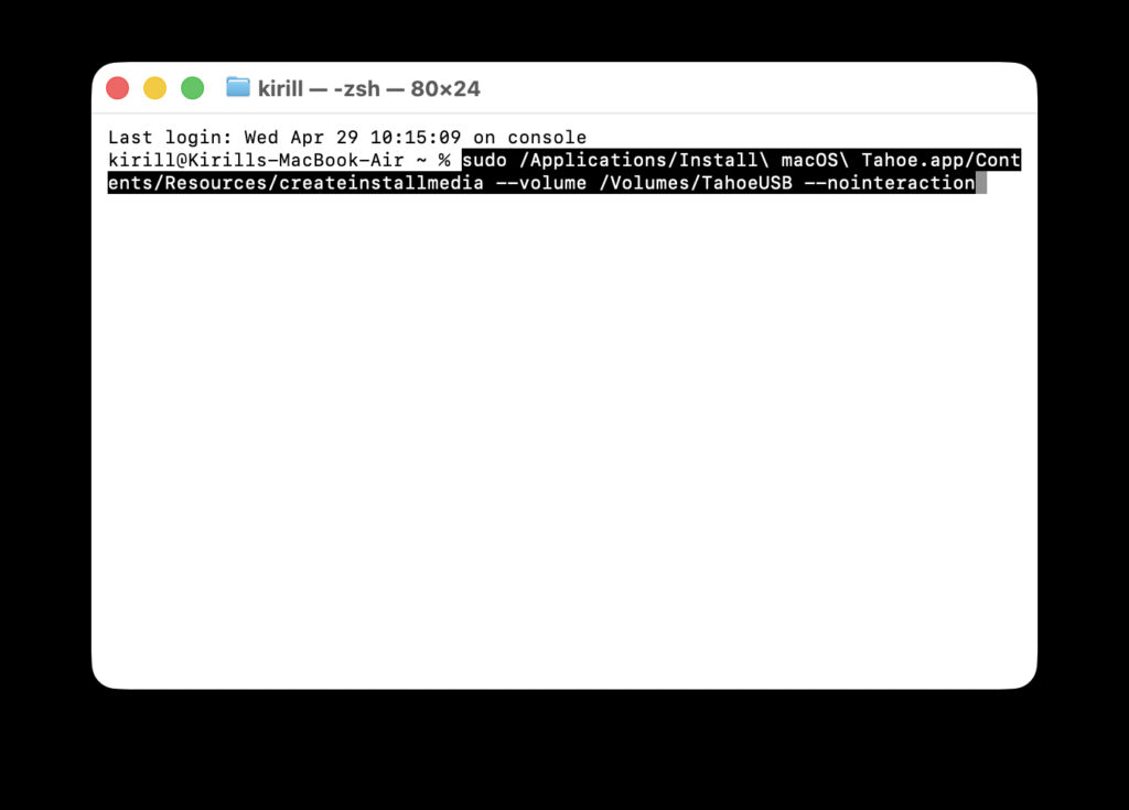 Enter this command in Terminal