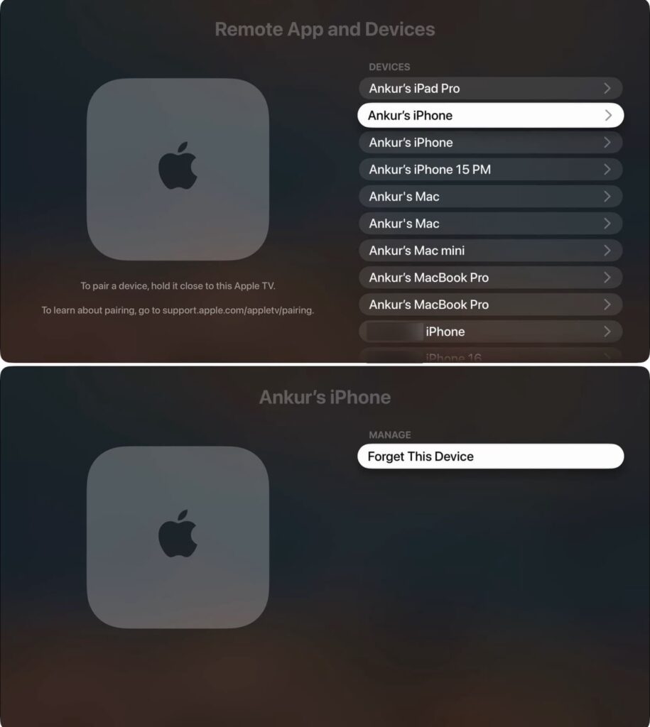 How to disconnect iPhone from Apple TV. Make sure to disconnect on Apple TV. Photo.