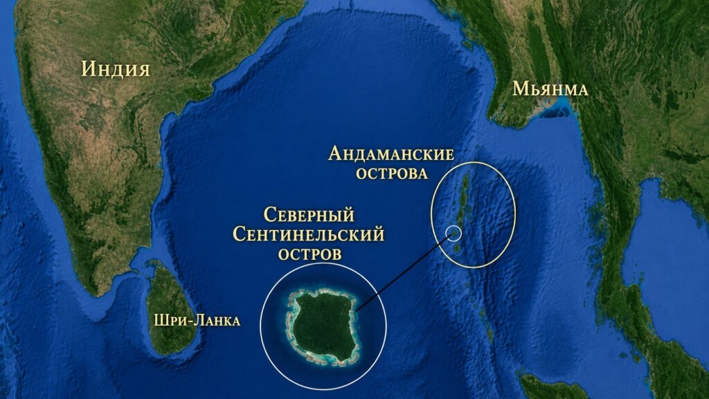 Sentinel Island on the map. Photo.