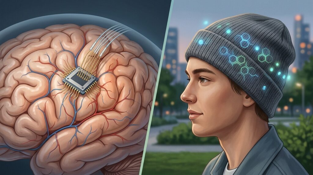 Invasive neuroimplant and non-invasive beanie — two approaches to brain-computer interfaces
