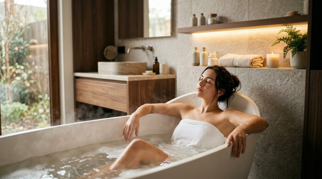 A warm bath relaxes — but the main work is done by heat, not salt