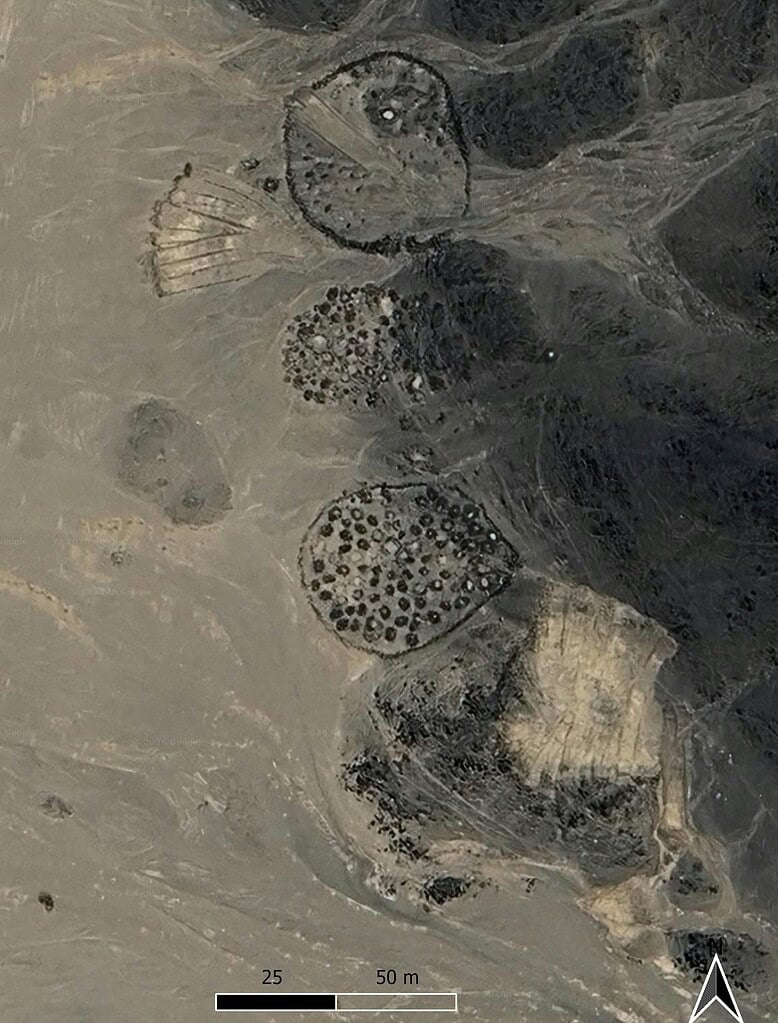 Another satellite image of a group of burials. Some of them have recently been vandalized. Photo.