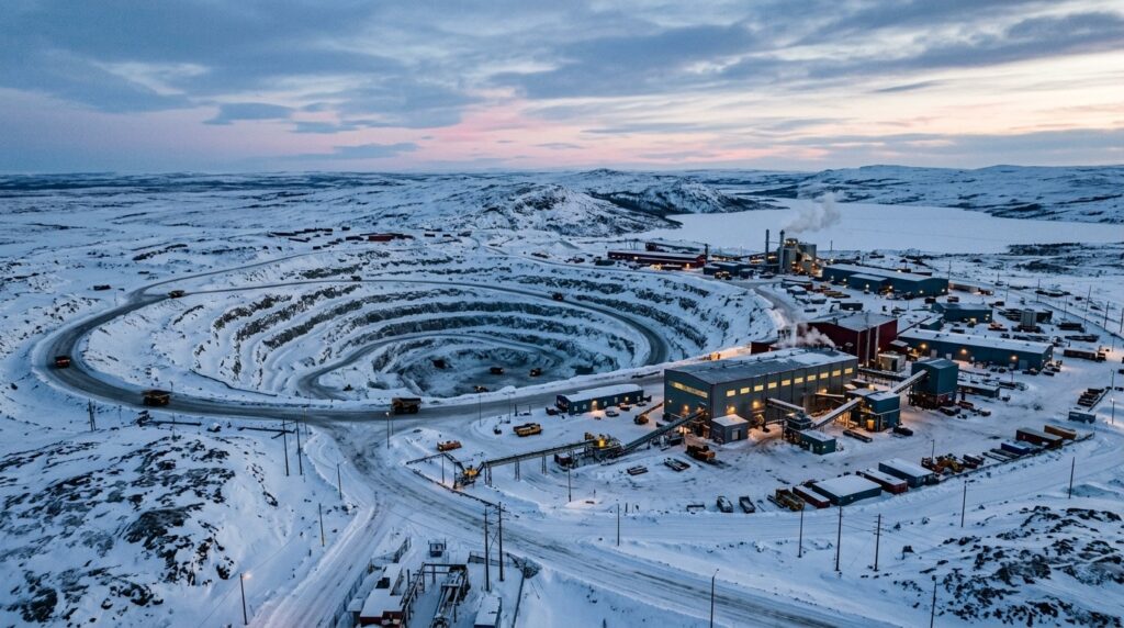 A diamond mine in the Canadian Arctic — mining is conducted in permafrost conditions