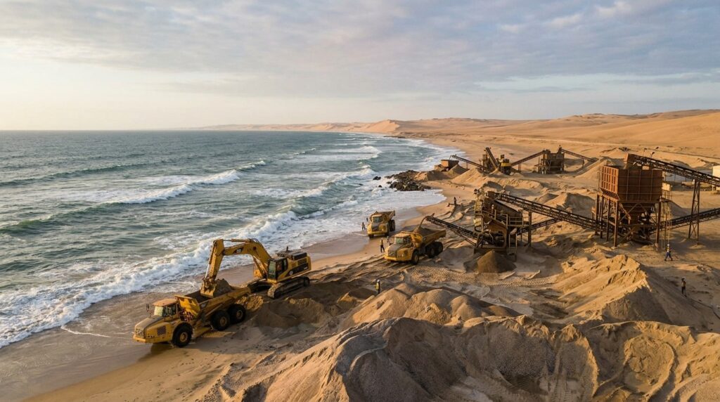 Diamond mining on the coast of Namibia — stones are extracted from coastal deposits