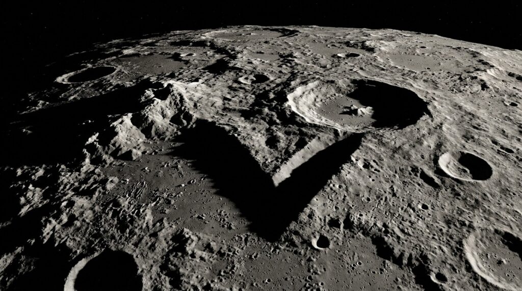 The area near Ukert crater where the lunar letter V forms