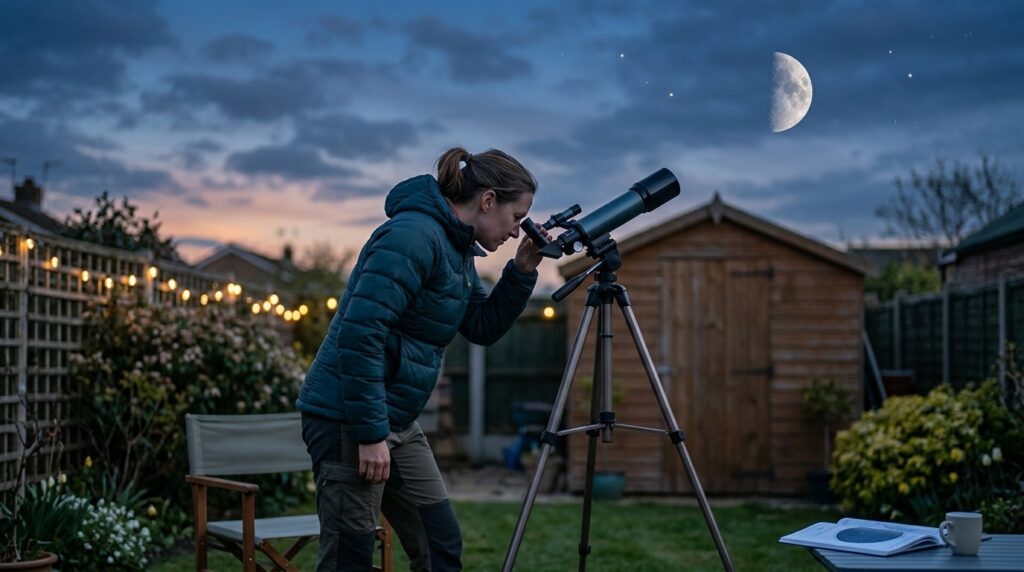 A small telescope or binoculars are enough to observe the lunar X and V
