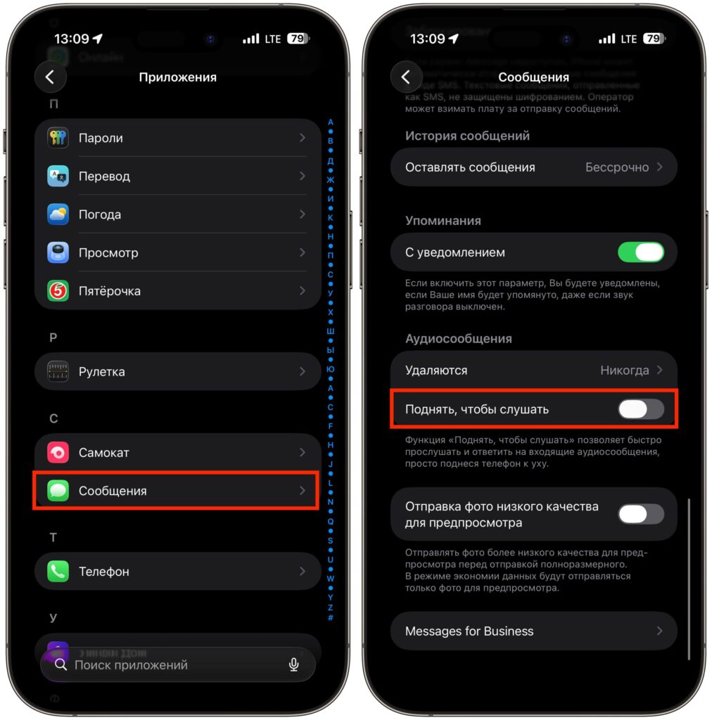 How to disable automatic voice message recording on iPhone. Turn off this toggle and the problem will be solved. Photo.