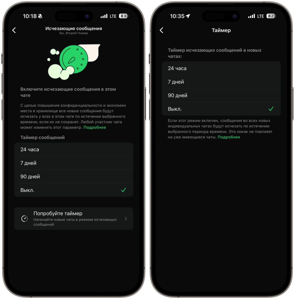 How to enable messages in WhatsApp* on iPhone. Currently the timer in disappearing messages is more suited for clearing memory so it doesn't get cluttered. Photo.
