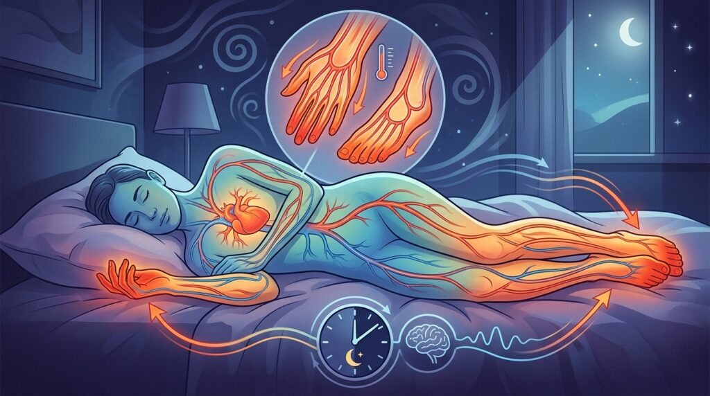 Blood flow to the hands and feet helps the body release excess heat and prepare for sleep