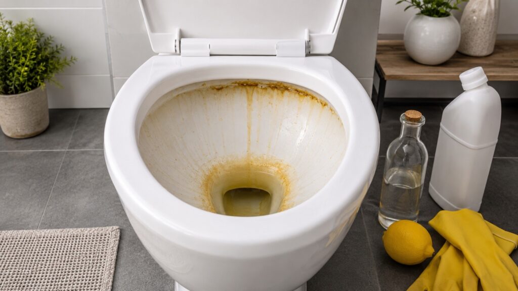Toilet stains look disgusting, but you can get rid of them. Photo.