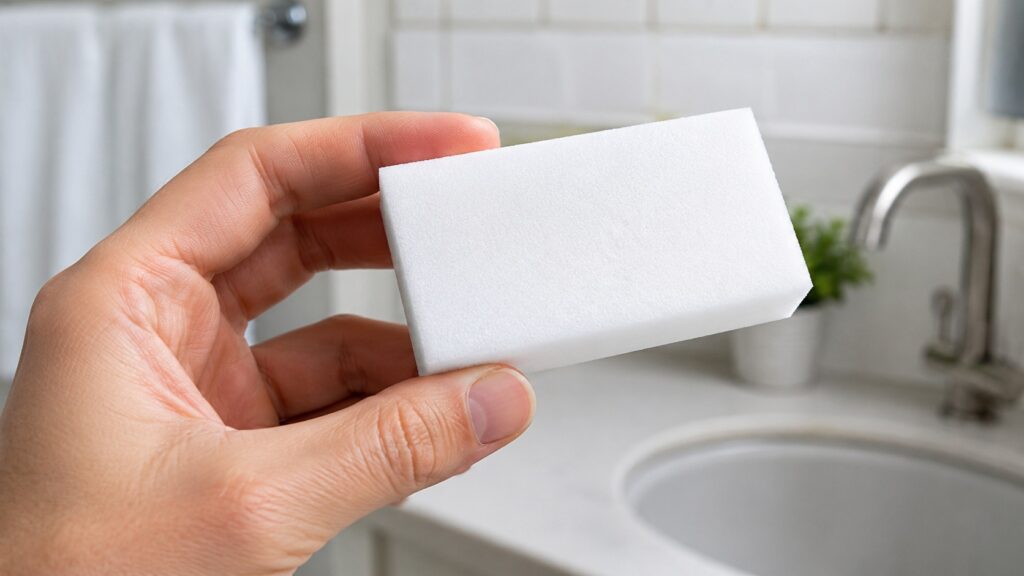 Melamine sponges can be found in household stores and marketplaces. Photo.