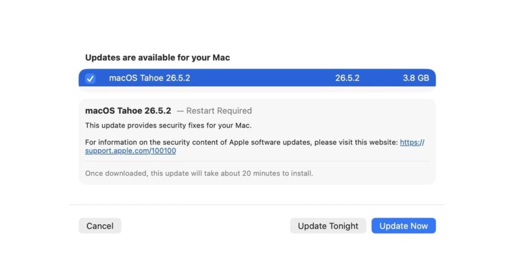 How to install macOS 26.5.2 on Mac. The update is already available in macOS settings. Photo.