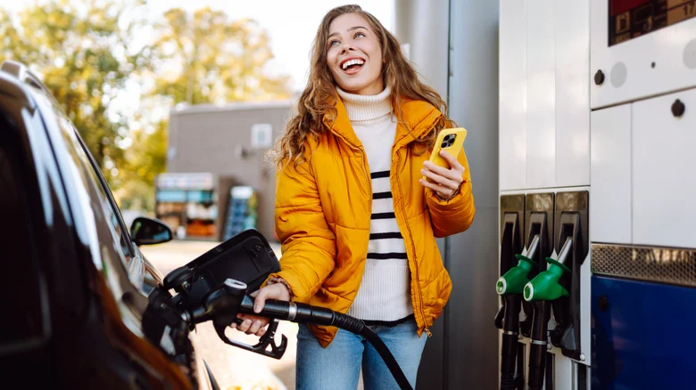You'd be surprised how many potential mistakes you can avoid by taking a break from your phone at the gas station. Photo.