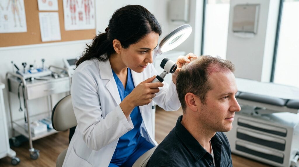 On a shaved head, skin changes are visible much earlier