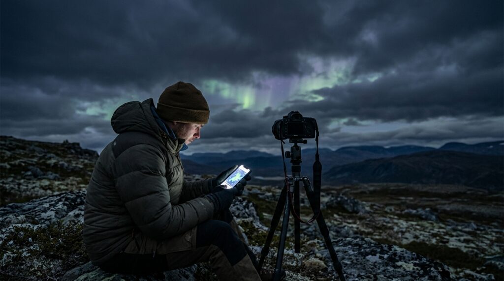 Aurora hunters monitor both solar activity and cloud cover forecasts