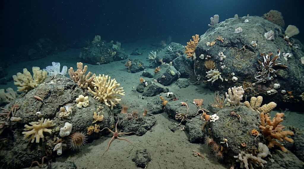 Rocks on the bottom become anchors for benthic organisms