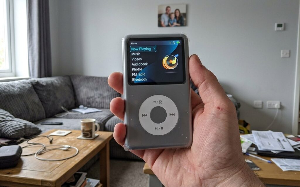 Compact MP3 player with Bluetooth — no more worrying about whitelists. Bought a player and no longer depend on streaming services. Photo.