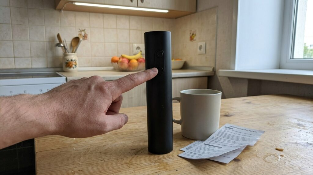 Electric wine opener — super convenient. Pressed the button — the cork popped out in five seconds, the guests applauded. Photo.