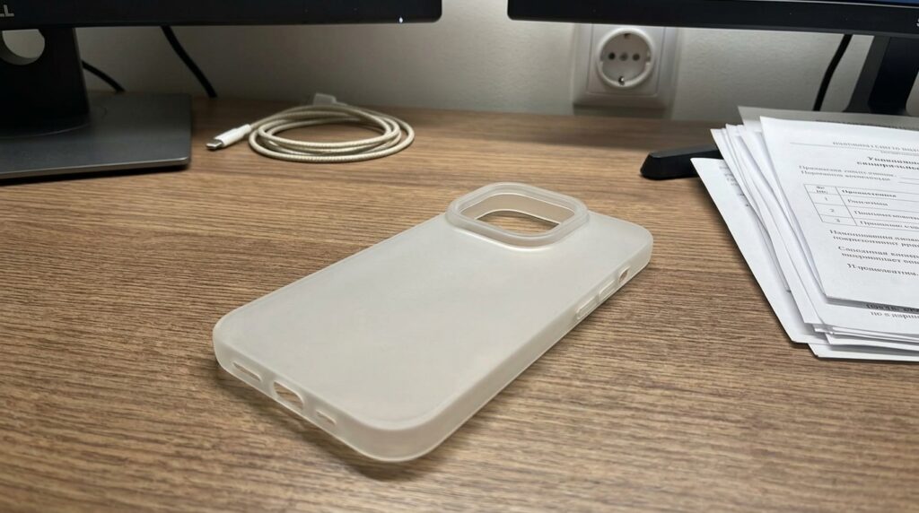 Semi-Transparent iPhone Case That Doesn't Yellow. Fits iPhone 15 perfectly — my daughter already begged for one too. Photo.