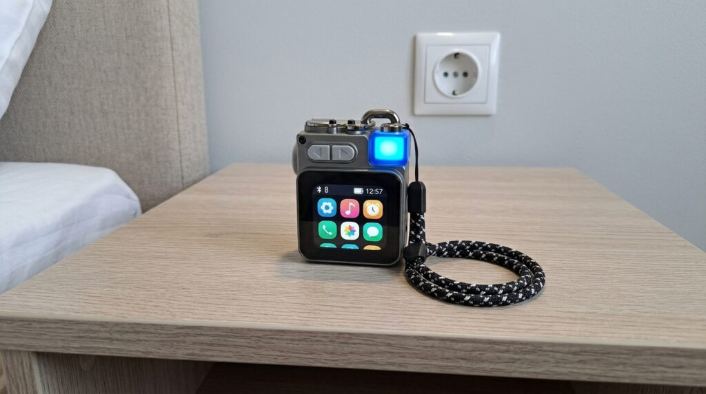 The little screen shows the time and tracks, the backlight blinks to the beat — my daughter loves it, and so do I