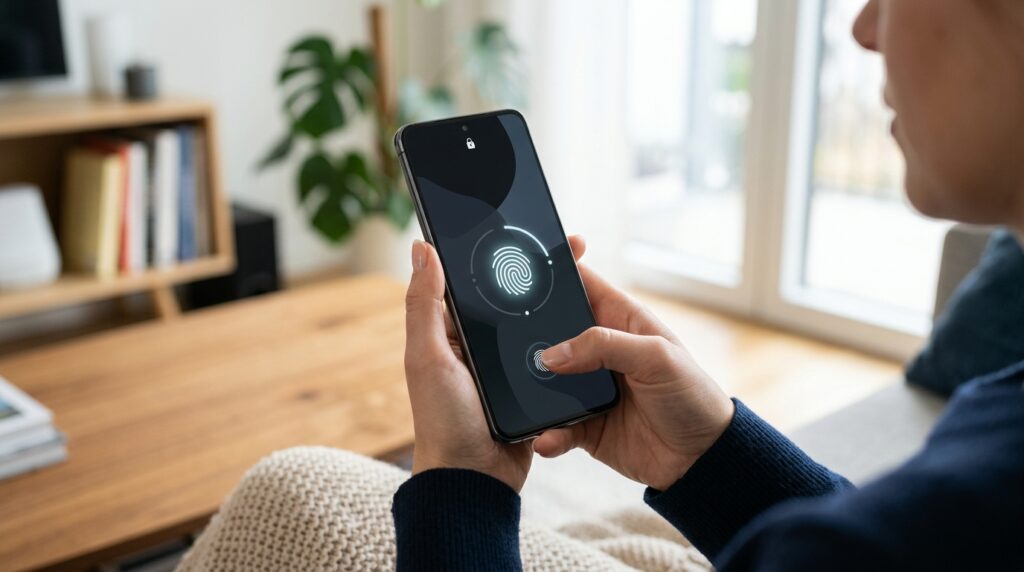 Biometrics add protection on top of the PIN code — even knowing the code, a stranger cannot unlock the device.