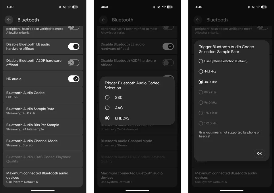 The codec is enabled in Bluetooth settings on Google Pixel smartphones