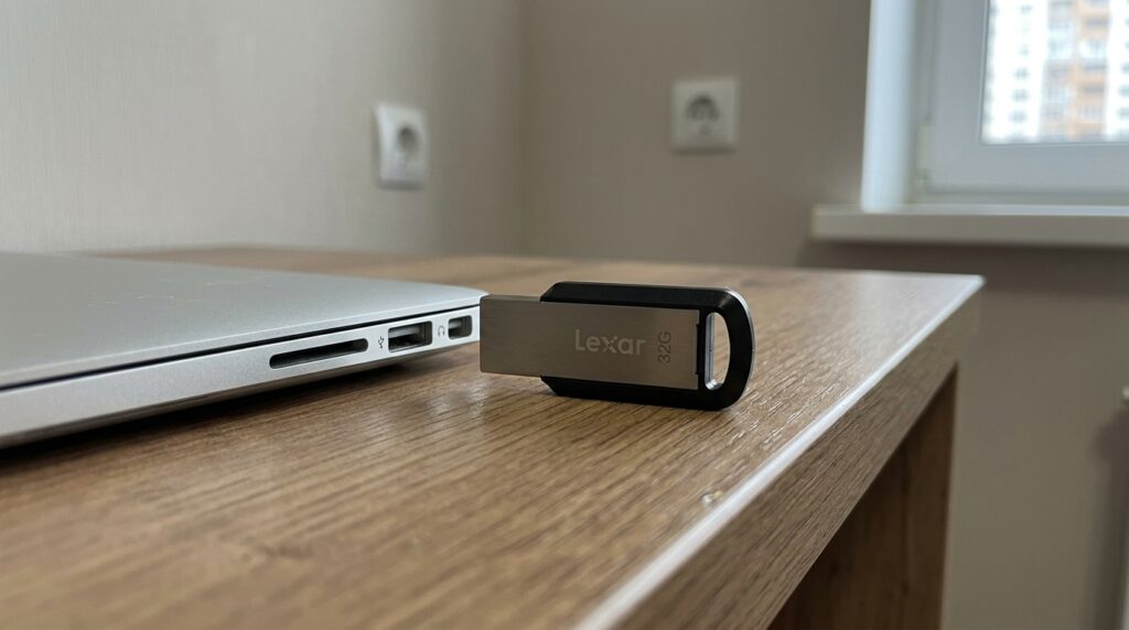 A small metal flash drive that you're not afraid to carry on a keychain.