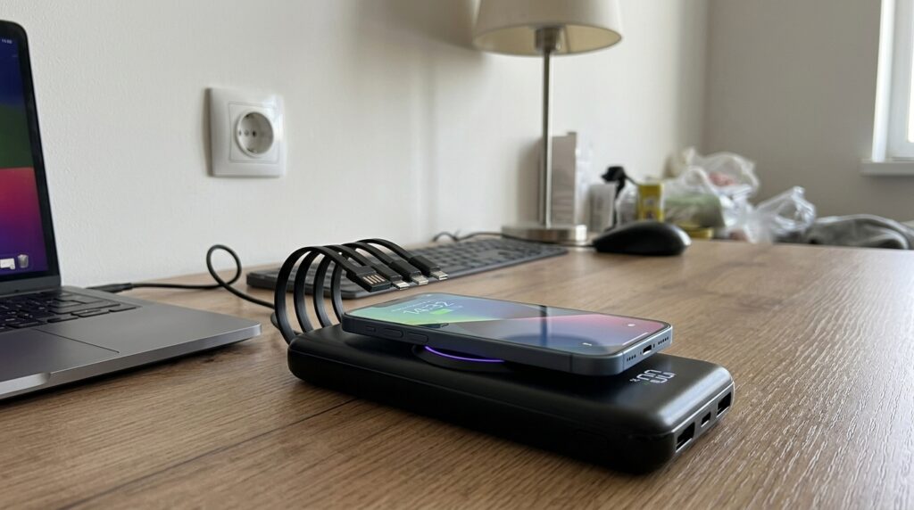 Heavy, capacious, with a wireless charging pad for iPhone.