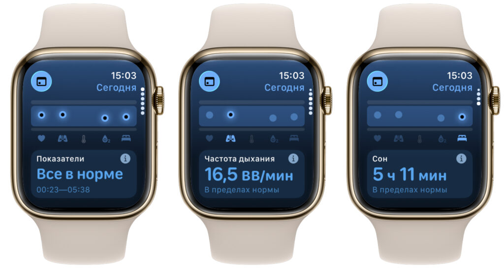 What the Vitals app shows on Apple Watch. An important app that monitors deviations and warns you about them. Photo.