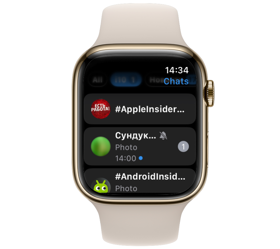 Telegram for Apple Watch Lags and Closes on Its Own. Chats and images can't load and a crash immediately follows. Photo.