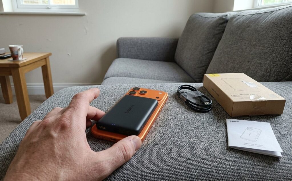 Which iPhones Support 25W Qi2.2 Charging. Just magnetically attach it to the back panel, and the device charges. Photo.