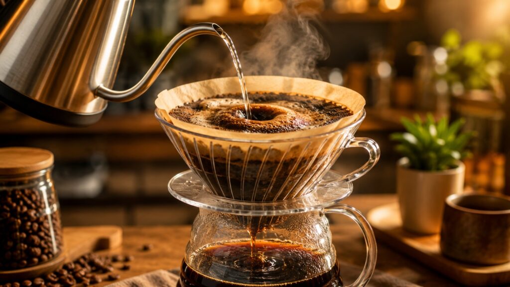 Even the way you pour water can affect the taste of coffee. Photo.