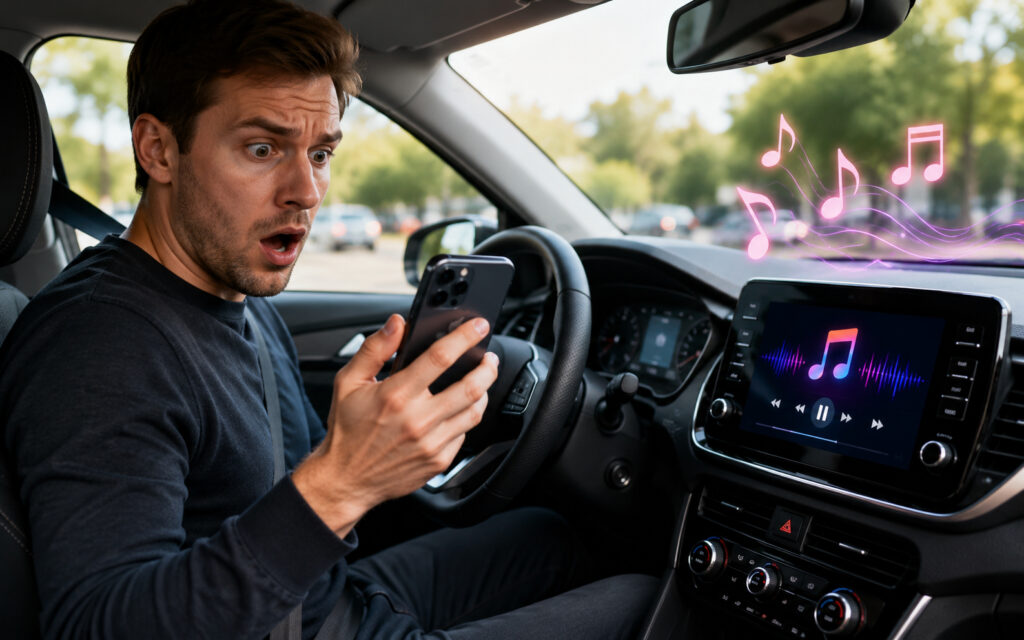 Preventing iPhone from playing music when connecting to the car. Photo.