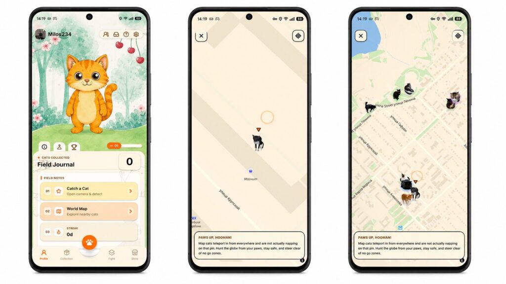 For now, you can only catch a cat via the map — camera scanning doesn't seem to work yet