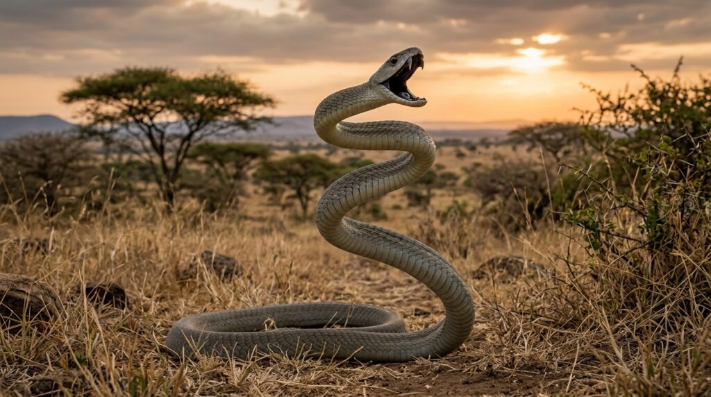 The black mamba snake is dangerous, but it never deliberately hunts humans. Photo.