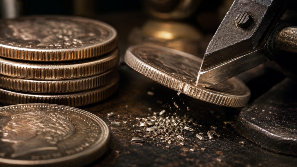 The lines on coin edges were not made randomly and were invented a long time ago. Photo.
