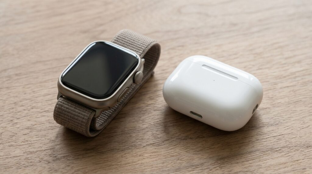 What to choose for heart rate monitoring: AirPods Pro 3 or Apple Watch. So earbuds or a watch for heart rate monitoring. Photo.