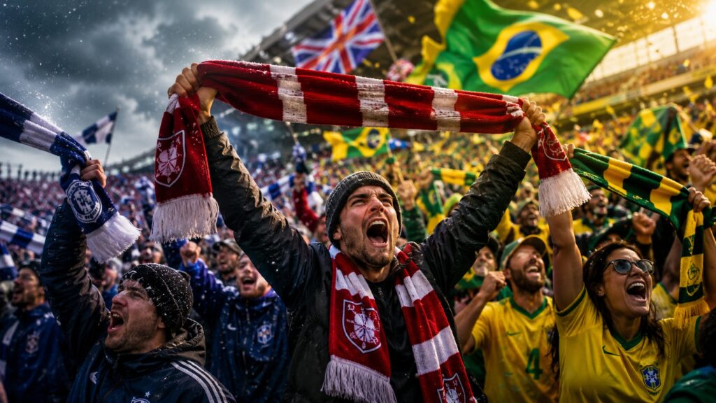 The tradition of wearing scarves to football matches came to us from England. Photo.
