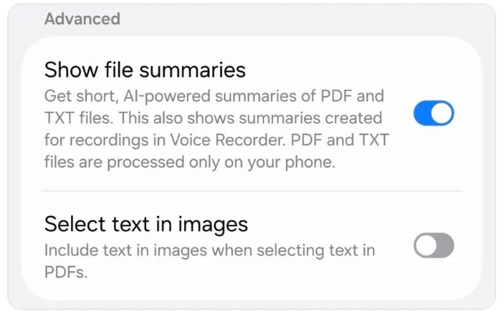 The file summary button has appeared in settings