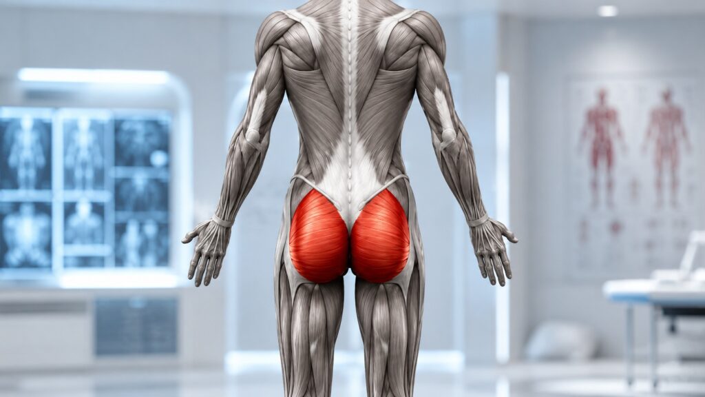 Where the gluteal muscles are located. Photo.