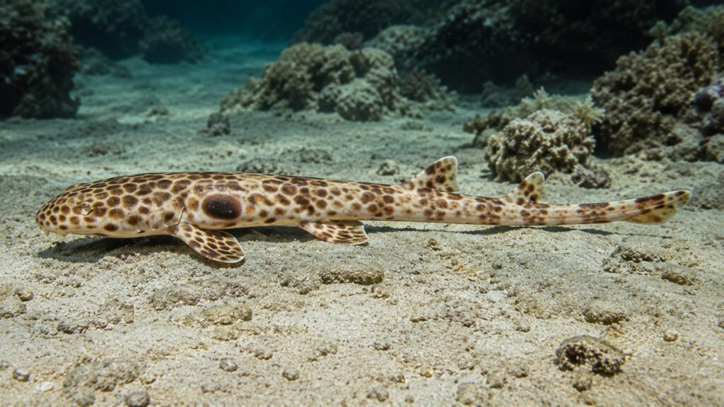 Walking shark of the species Hemiscyllium dudgeonae. Photo.