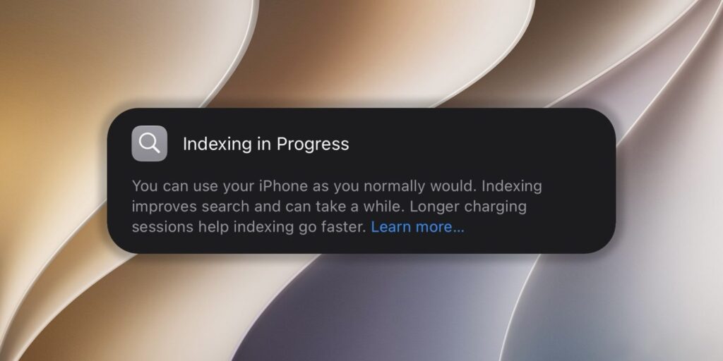 What is indexing in iOS 27 on iPhone. For some, the banner disappears in a couple of days, while for others it still hasn't gone away. Photo.