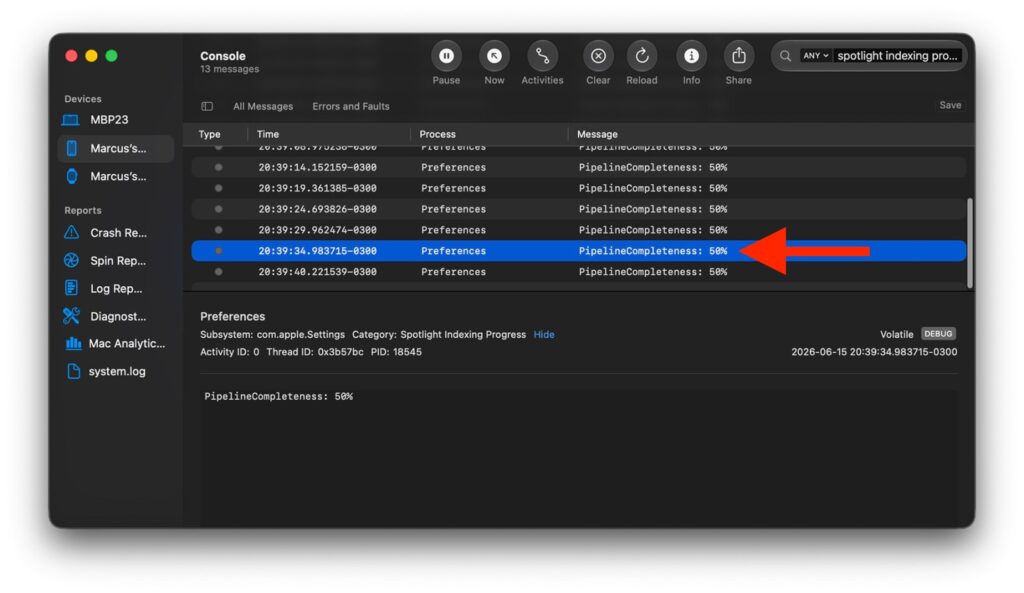 How to check iPhone indexing status on Mac. Here's your completion progress. Photo.