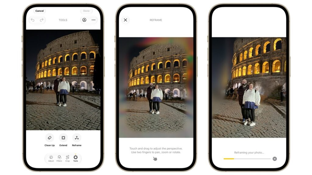 New features in the Photos app on iPhone. Photos can be extended at the edges or the angle can be changed entirely. Photo.