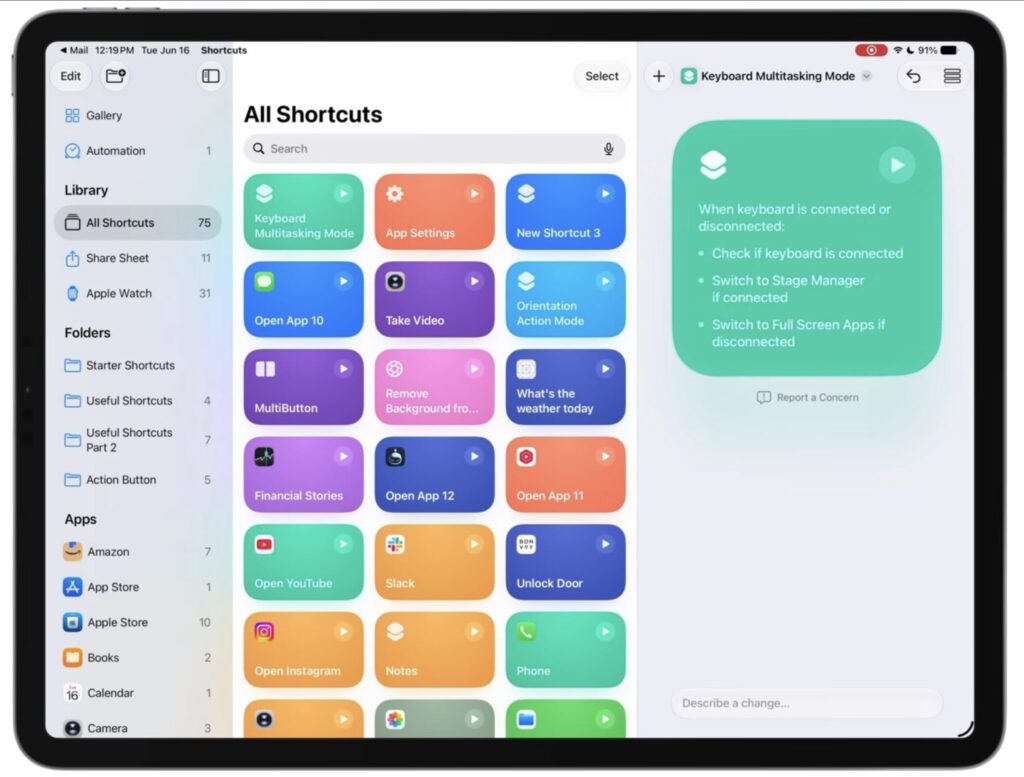 How much faster does iPad work after the update. In the Shortcuts app, you can create shortcuts using a simple text description. Photo.