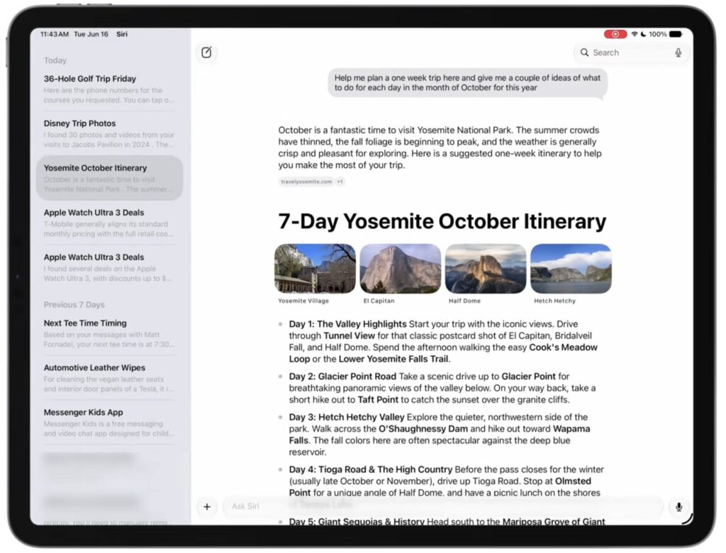 How the new Siri works on iPad in iPadOS 27. Siri also gets a dedicated app. Photo.