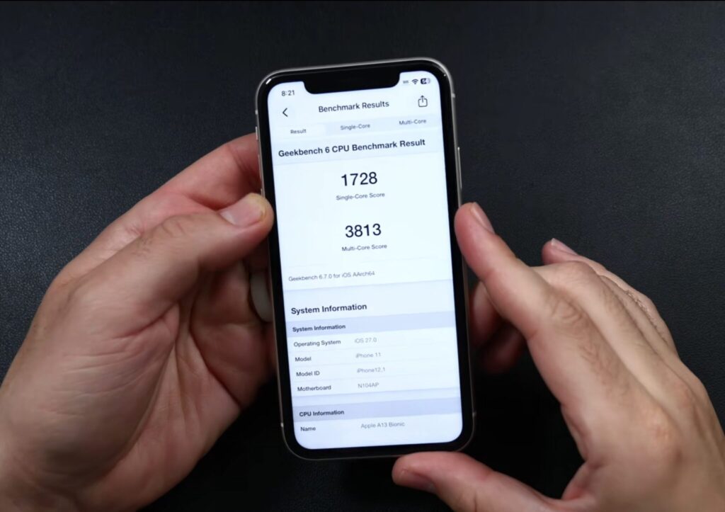 iPhone 11 limitations on iOS 27. Here are the benchmark results. Photo.