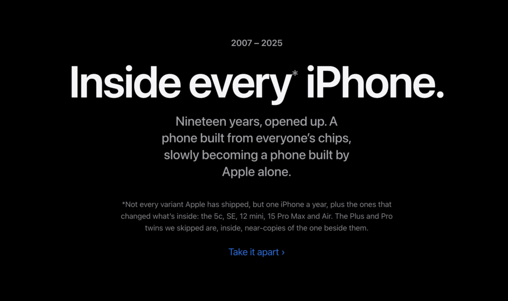 The site greets you with a black screen and English text. Just start scrolling